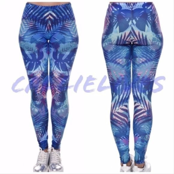 Callie Blue Tropic: Digital Print Graphic YOGA Leggings M L - Picture 13 of 15